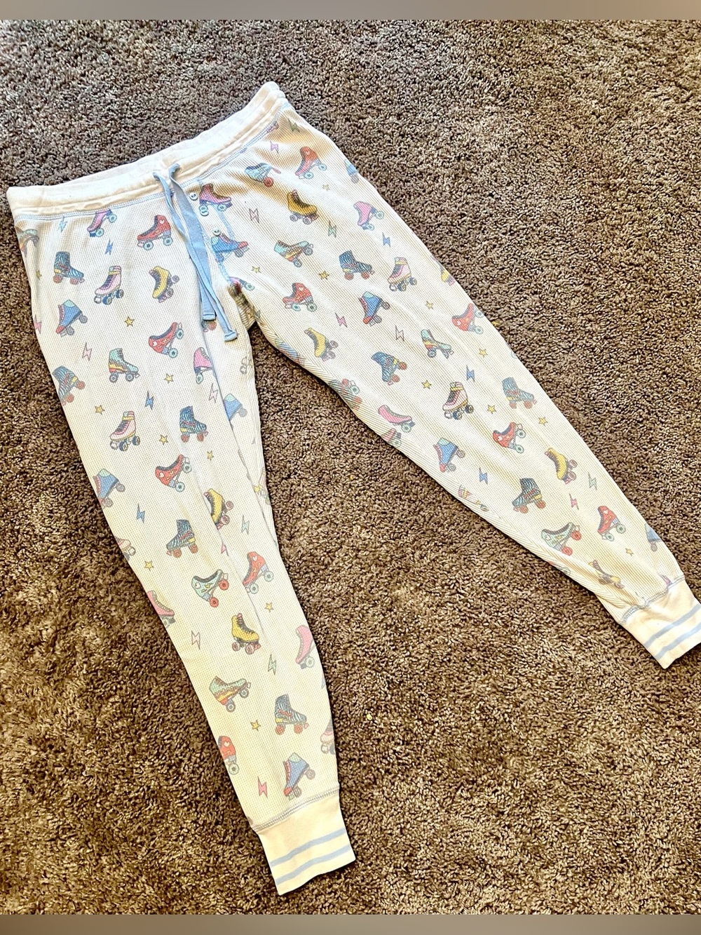 PJ Salvage White Roller Skate Print Waffle Knit Pajama Pant Joggers